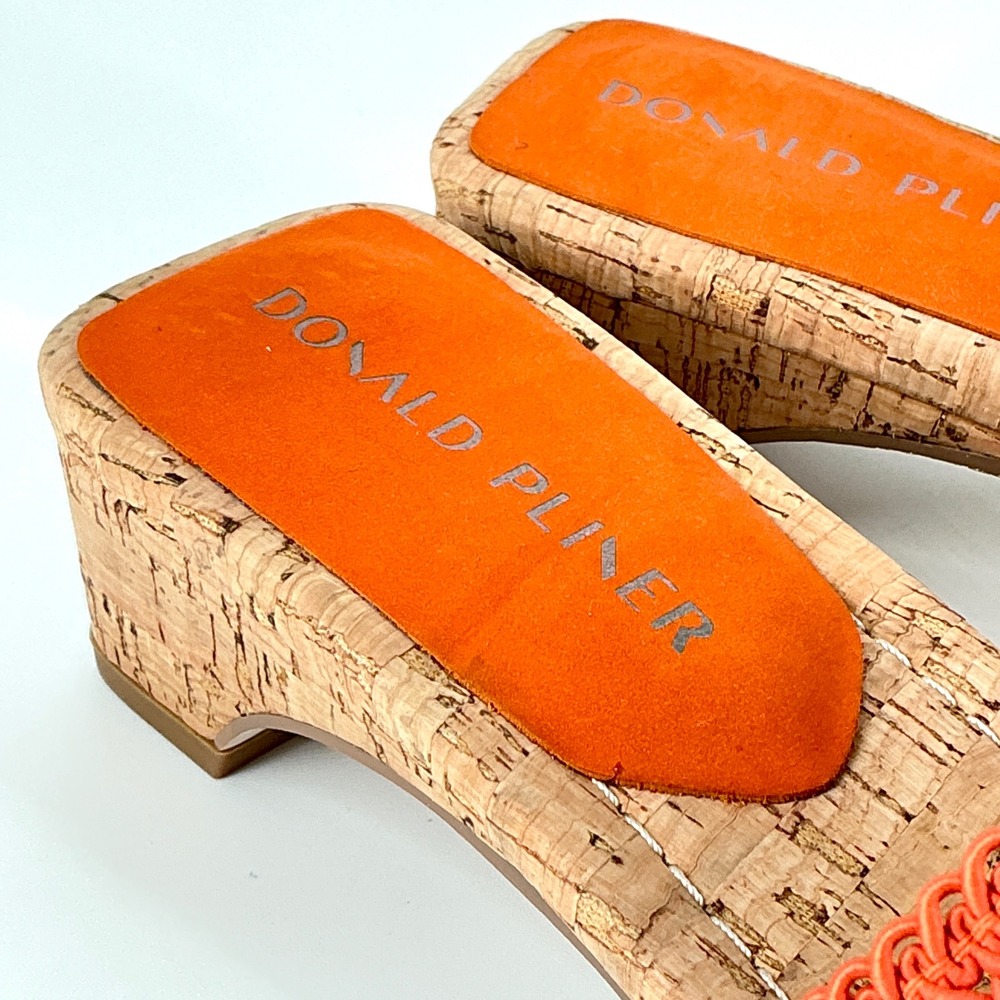 Donald Pliner Size 8.5 Orange Woven Cork Slide Sandals Heels NEW CLODIE $158 - Picture 15 of 16